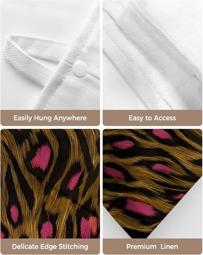 Tissues Box Cover Brown Pink Leopard Print Tissue Holder with Hanging Linen Organizer Dispenser Animal Skin Fur Tissues Box Covers Rectangle for Bathroom Toilet Car Office Kitchen Tabletop Decor 4 PCS