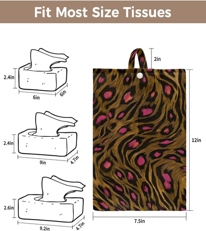 Tissues Box Cover Brown Pink Leopard Print Tissue Holder with Hanging Linen Organizer Dispenser Animal Skin Fur Tissues Box Covers Rectangle for Bathroom Toilet Car Office Kitchen Tabletop Decor 4 PCS