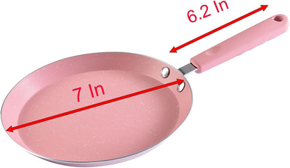 Small Frying Pan, 7 Inch Pink Iron Medical Stone Pan with Nonstick Coating for Kitchen an Outdoor of Fried Eggs, Cakes and Breads (18cm)