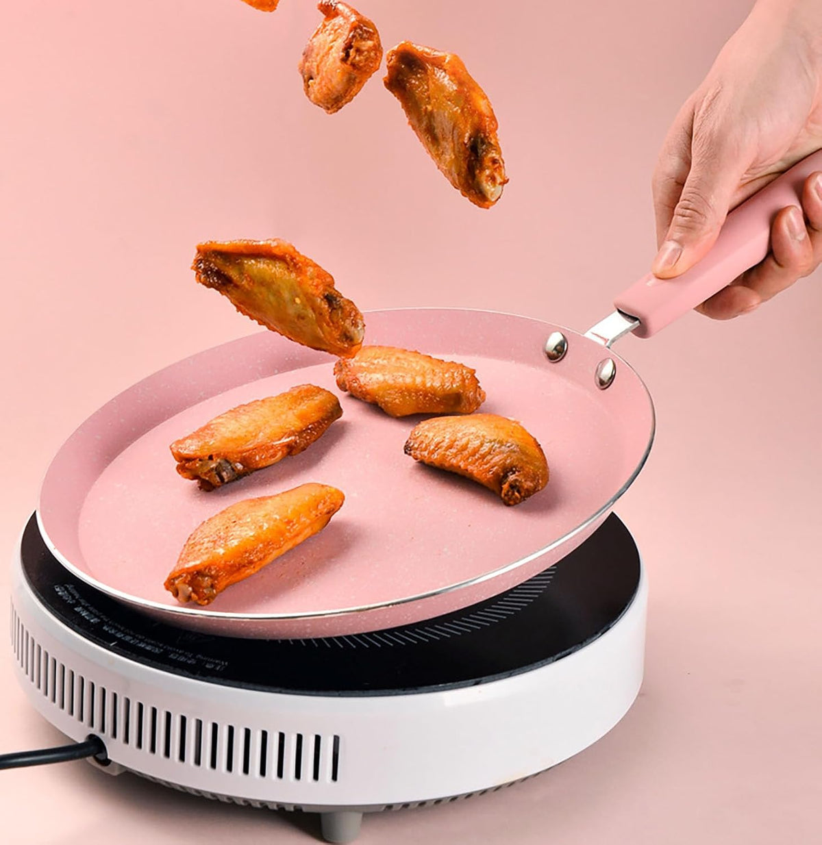 Small Frying Pan, 7 Inch Pink Iron Medical Stone Pan with Nonstick Coating for Kitchen an Outdoor of Fried Eggs, Cakes and Breads (18cm)