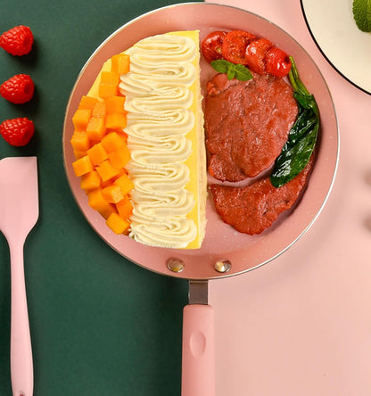 Small Frying Pan, 7 Inch Pink Iron Medical Stone Pan with Nonstick Coating for Kitchen an Outdoor of Fried Eggs, Cakes and Breads (18cm)