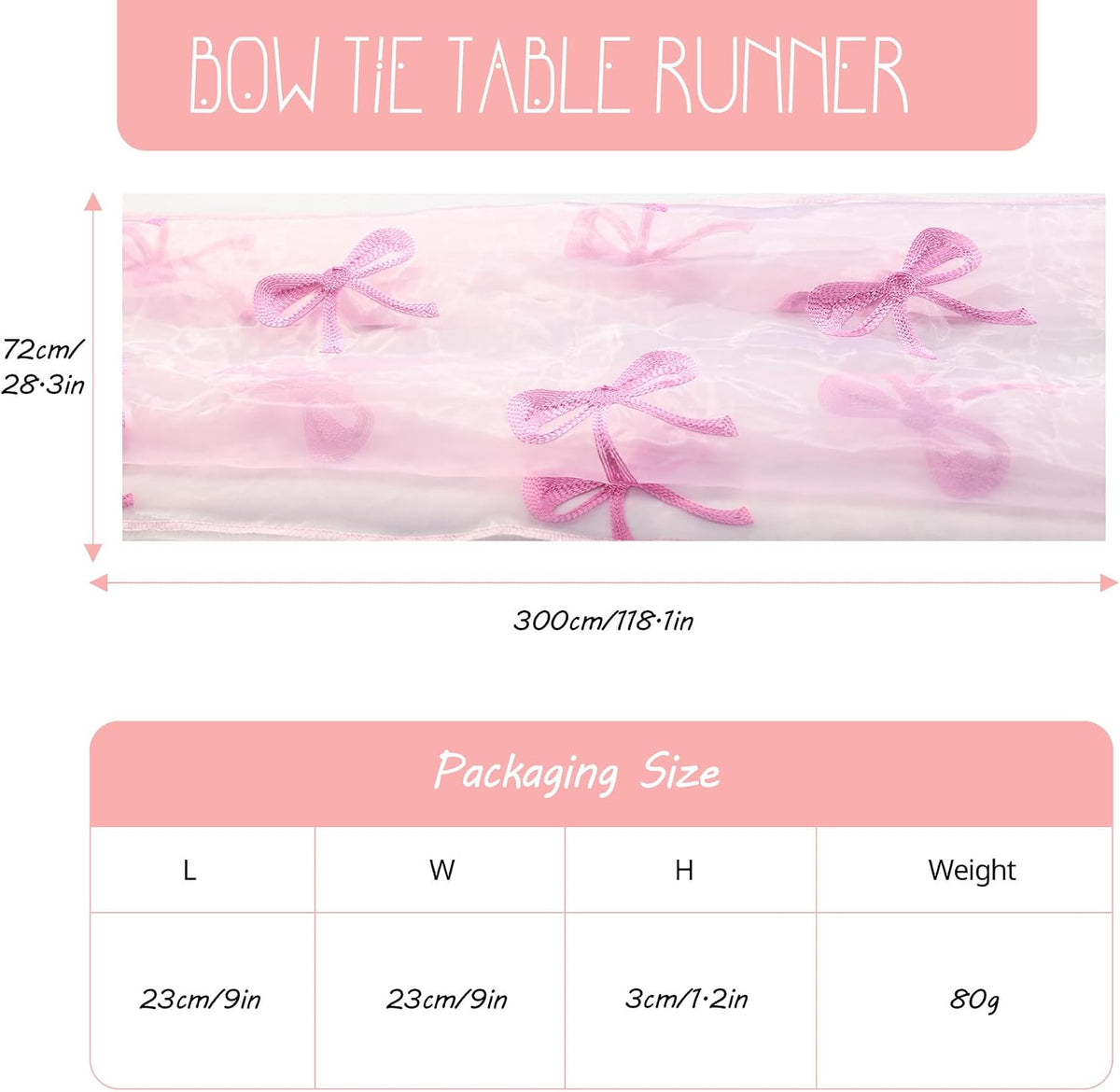 Lace Table Runner for Wedding 118x27.5 Inch Embroidered Heart & Bow Design, Red Pink Lace Tablecloth for Bridal Shower, Birthday Party, Anniversary Decoration (Pink)