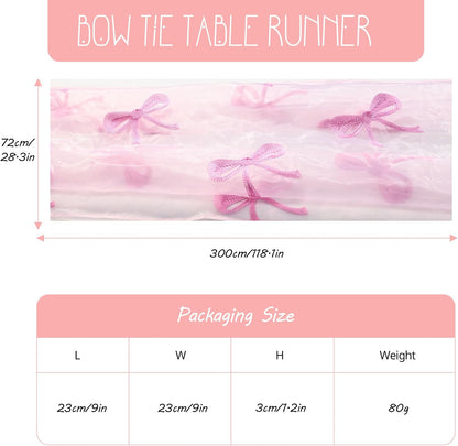 Lace Table Runner for Wedding 118x27.5 Inch Embroidered Heart & Bow Design, Red Pink Lace Tablecloth for Bridal Shower, Birthday Party, Anniversary Decoration (Pink)