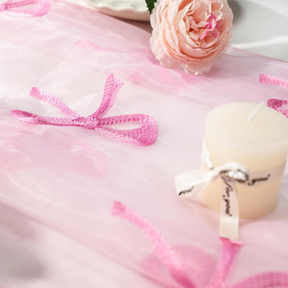 Lace Table Runner for Wedding 118x27.5 Inch Embroidered Heart & Bow Design, Red Pink Lace Tablecloth for Bridal Shower, Birthday Party, Anniversary Decoration (Pink)