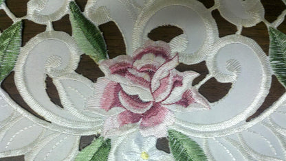 Fireplace Mantel Runner with Light Pink Cutwork Roses Size 84 x 27 inches Handmade