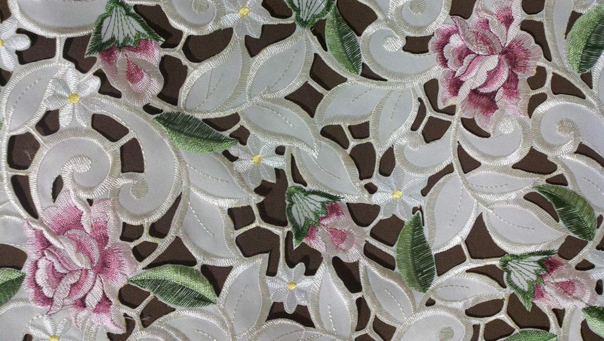 Fireplace Mantel Runner with Light Pink Cutwork Roses Size 84 x 27 inches Handmade