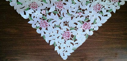Fireplace Mantel Runner with Light Pink Cutwork Roses Size 84 x 27 inches Handmade