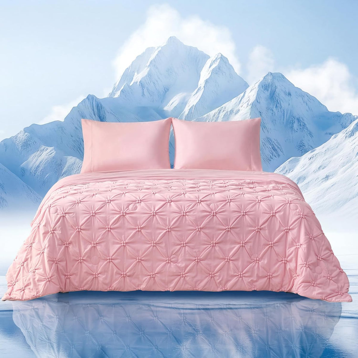 Elegant Pintuck Cooling Comforter King Size, Blush Pink
