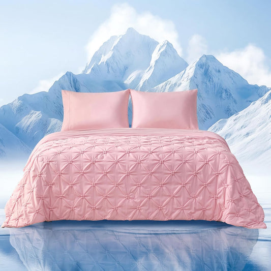 Elegant Pintuck Cooling Comforter King Size, Blush Pink