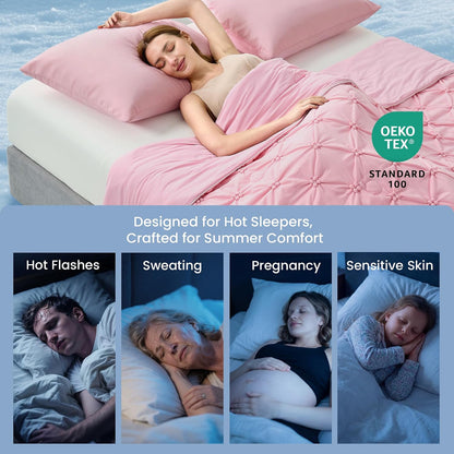 Elegant Pintuck Cooling Comforter King Size, Blush Pink