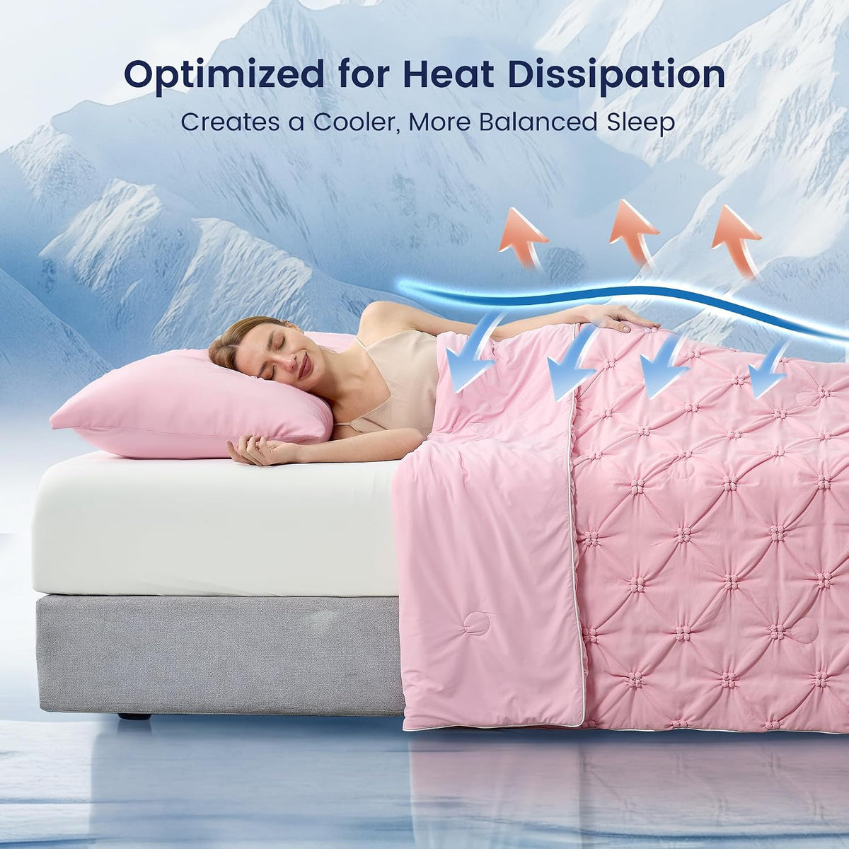 Elegant Pintuck Cooling Comforter King Size, Blush Pink
