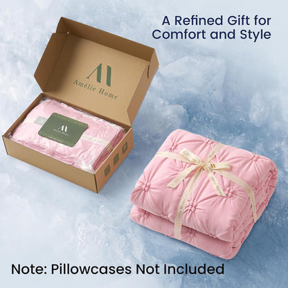 Elegant Pintuck Cooling Comforter King Size, Blush Pink