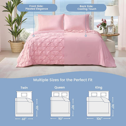 Elegant Pintuck Cooling Comforter King Size, Blush Pink