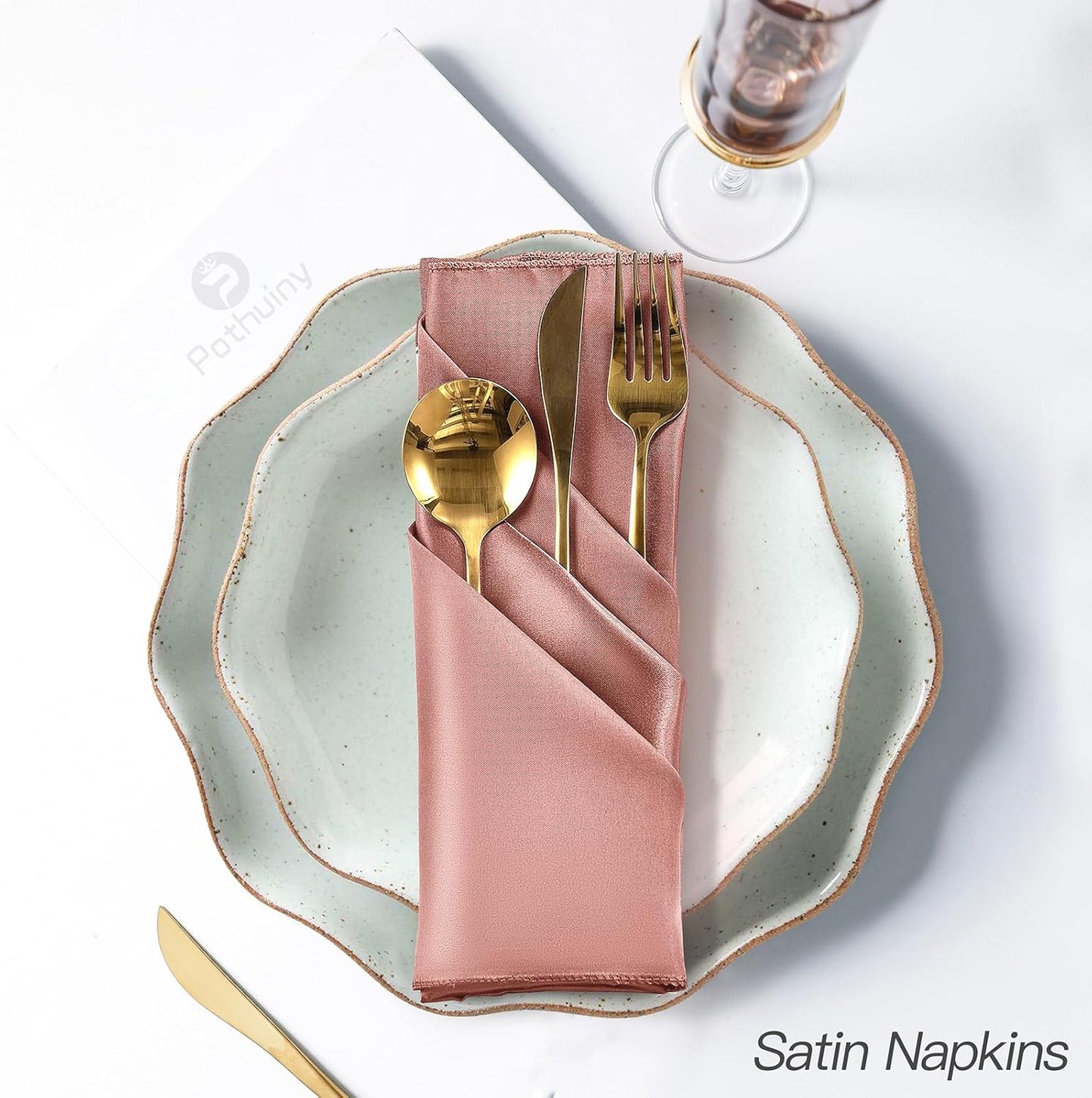 P Pothuiny 12 Pcs Silky Rose Gold Satin Napkins 17 x 17 Inches, Square Smooth Wedding Dinner Napkins Satin Cloth Napkins Table Napkins for Banquet Party Restaurant Decor, Thanksgiving, Christmas