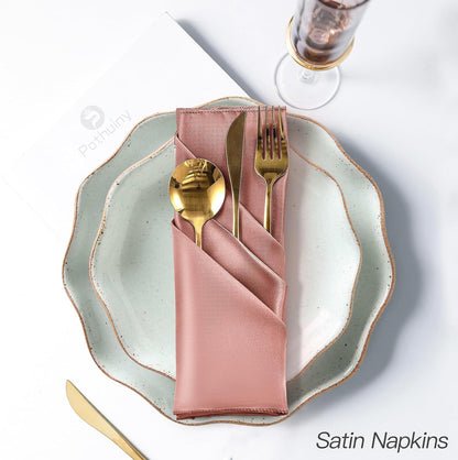 P Pothuiny 12 Pcs Silky Rose Gold Satin Napkins 17 x 17 Inches, Square Smooth Wedding Dinner Napkins Satin Cloth Napkins Table Napkins for Banquet Party Restaurant Decor, Thanksgiving, Christmas