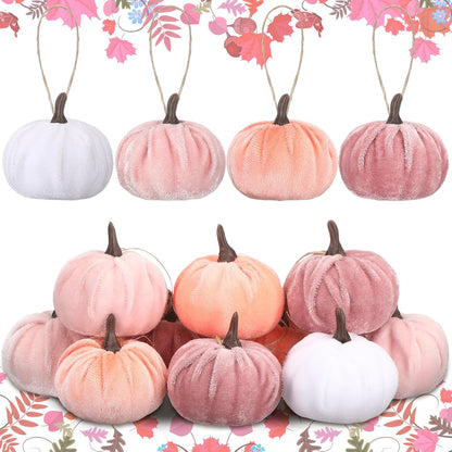 12 Pcs Fall Pumpkin Hanging Ornament, Fall Tree Decor, Pink White