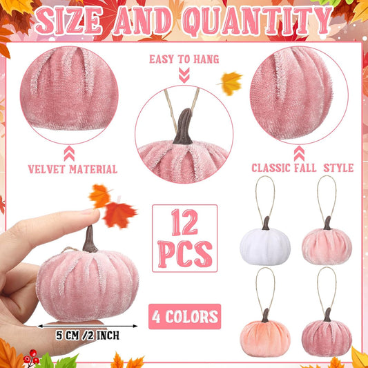 12 Pcs Fall Pumpkin Hanging Ornament, Fall Tree Decor, Pink White
