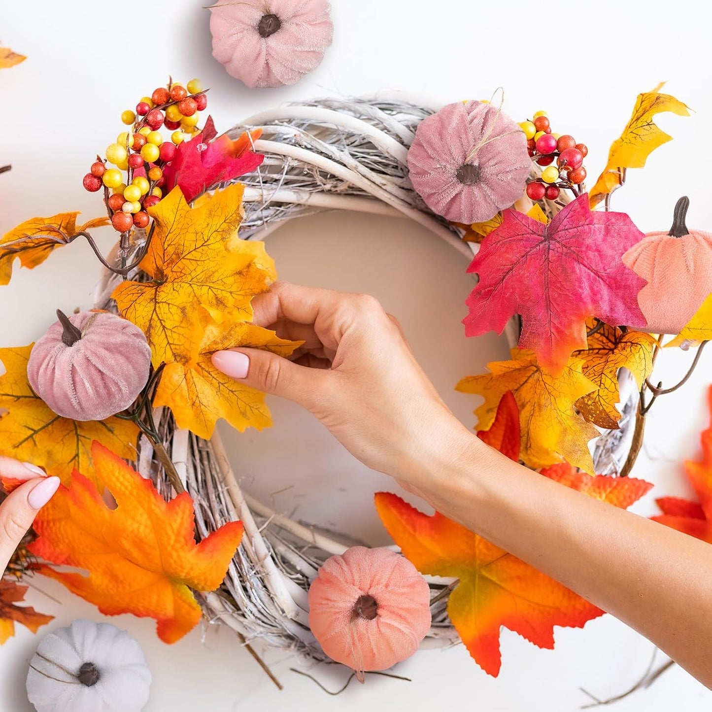 12 Pcs Fall Pumpkin Hanging Ornament, Fall Tree Decor, Pink White