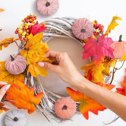 12 Pcs Fall Pumpkin Hanging Ornament, Fall Tree Decor, Pink White