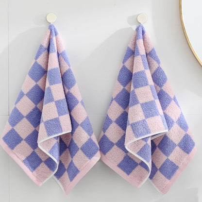 Checkered Hand Towel Set of 2 Soft 100% Cotton Pink and Purple Plaid Pattern Light Weight Highly Absorbent Quick Dry Hand Towels for Bathroom Decor 13 X 29 Inch