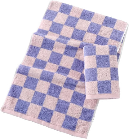 Checkered Hand Towel Set of 2 Soft 100% Cotton Pink and Purple Plaid Pattern Light Weight Highly Absorbent Quick Dry Hand Towels for Bathroom Decor 13 X 29 Inch