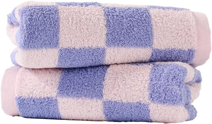 Checkered Hand Towel Set of 2 Soft 100% Cotton Pink and Purple Plaid Pattern Light Weight Highly Absorbent Quick Dry Hand Towels for Bathroom Decor 13 X 29 Inch