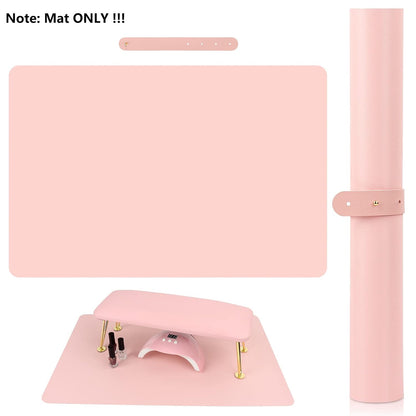 (MAT ONLY) Pink Nail Art Table Mat, Foldable Nail Art Hand Rest Pad for Nail Arm Rest Cushion, Soft Microfiber Leather Nail Mat, Manicure Pad Nail Table Pad Desk Mat for Nail Technician Salon Home