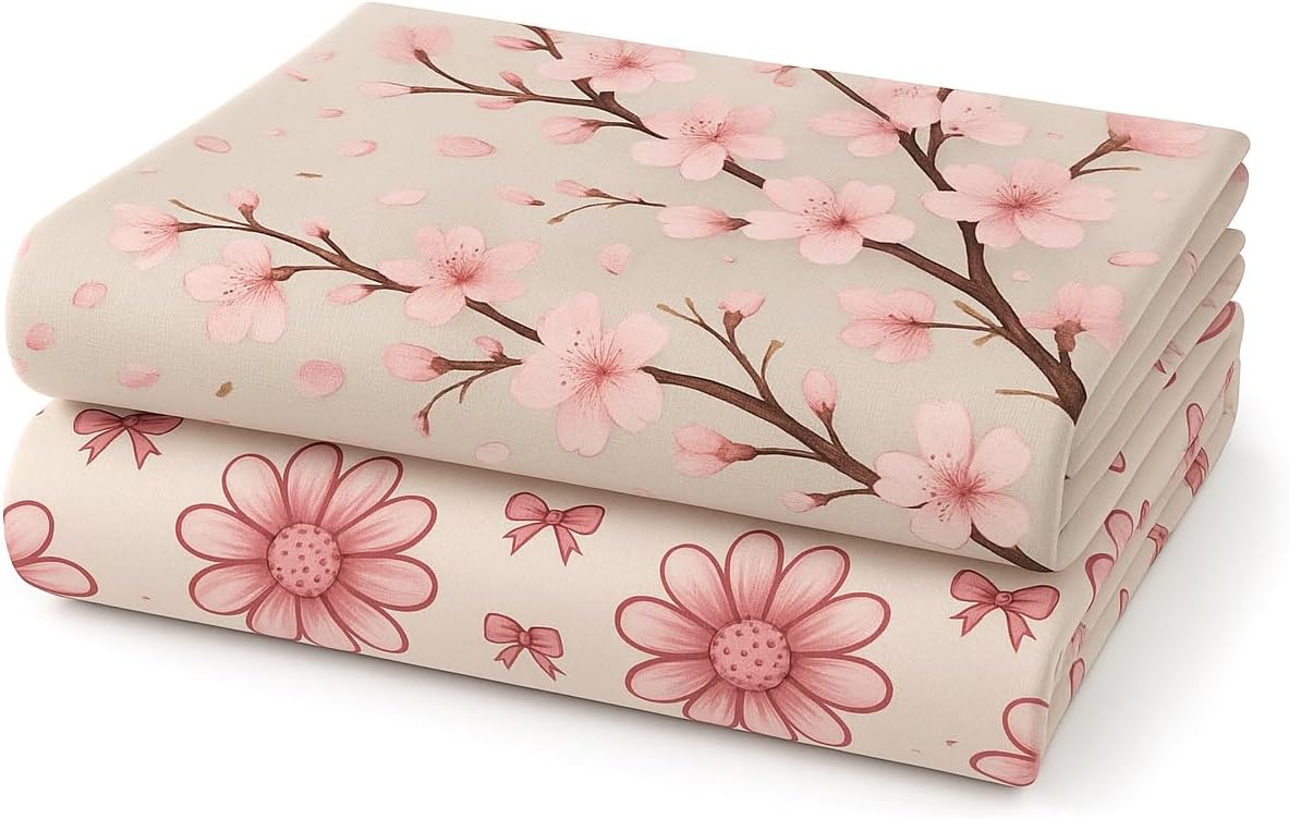 Microfiber Waffle Weave Kitchen Towels Set 2-Pack Quick Dry & Ultra Absorbent Dish Towels Reusable 26x16 Inch Paper Towel Alternative (Floral Design) (Pink)