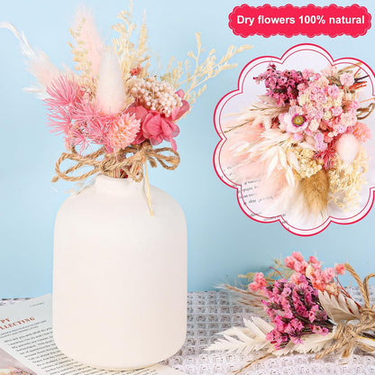 10 Pack Mini Dried Flower Bouquets Pink Series Natural Small Dry Flowers with Stem Boho Wedding Decor Artificial Floral Embossing Flower Bundles for Craft Vase, Table Centerpieces, Proposal Bouquet