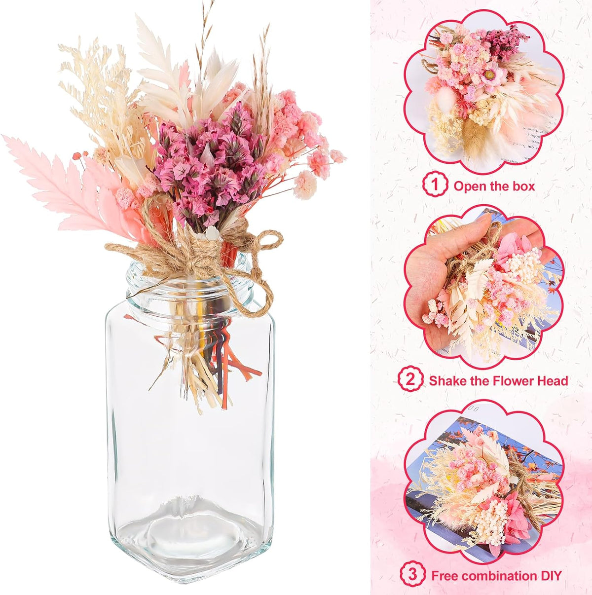 10 Pack Mini Dried Flower Bouquets Pink Series Natural Small Dry Flowers with Stem Boho Wedding Decor Artificial Floral Embossing Flower Bundles for Craft Vase, Table Centerpieces, Proposal Bouquet