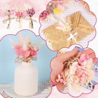 10 Pack Mini Dried Flower Bouquets Pink Series Natural Small Dry Flowers with Stem Boho Wedding Decor Artificial Floral Embossing Flower Bundles for Craft Vase, Table Centerpieces, Proposal Bouquet