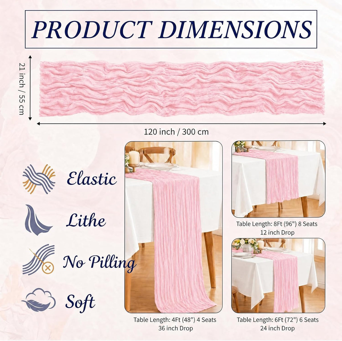 12 Pack Light Pink Cheesecloth Table Runners, 20x120 Inch