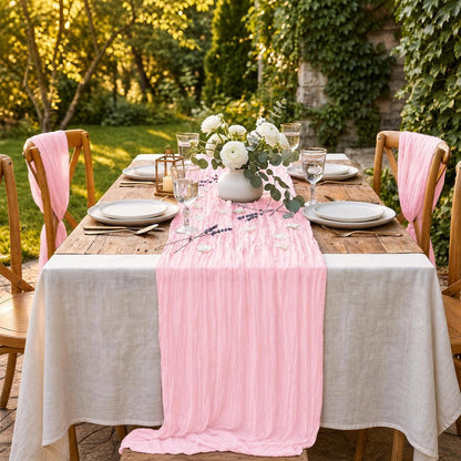 12 Pack Light Pink Cheesecloth Table Runners, 20x120 Inch