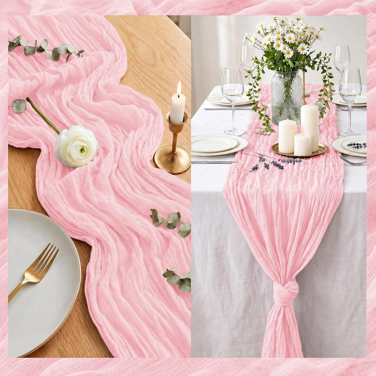 12 Pack Light Pink Cheesecloth Table Runners, 20x120 Inch