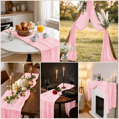 12 Pack Light Pink Cheesecloth Table Runners, 20x120 Inch