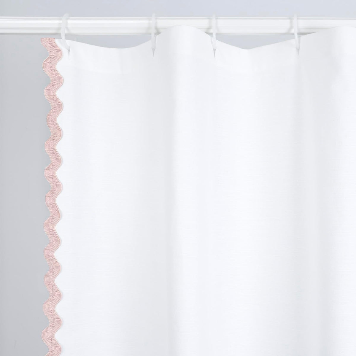 Scalloped Shower Curtain Cotton Pink White for Bathroom Textured 72x72
