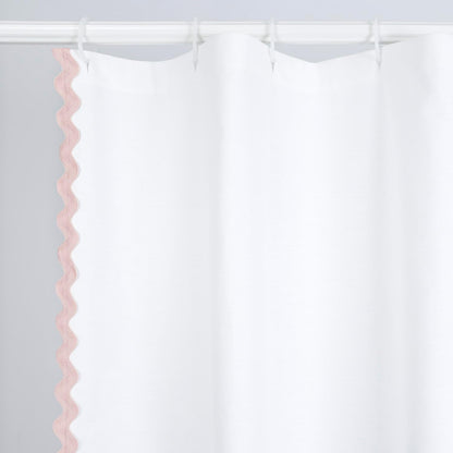 Scalloped Shower Curtain Cotton Pink White for Bathroom Textured 72x72