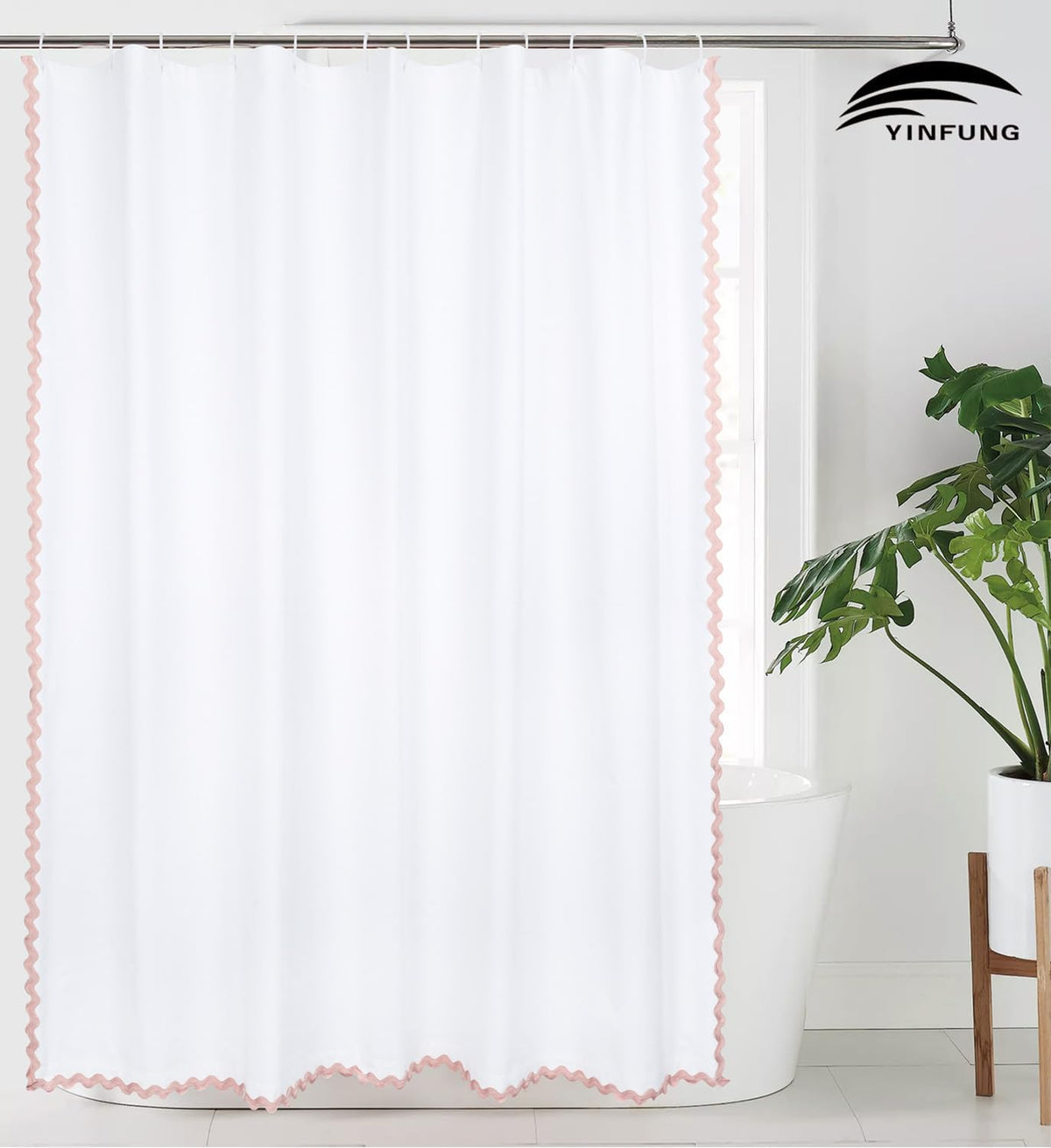 Scalloped Shower Curtain Cotton Pink White for Bathroom Textured 72x72