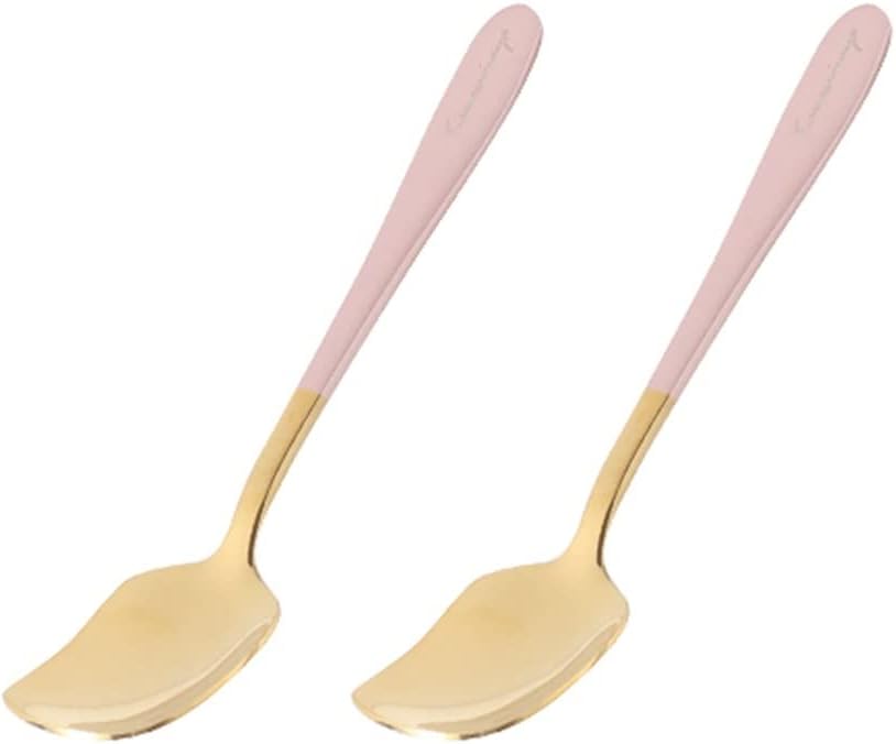 Bulk Spoons Set Ice Cream Dessert Spoon Household Kitchen Tableware Spoon Stainless Steel Delicate Coffee Small Spoon Electroplating Beautiful Spoon Spoons for Eating (Color : Pink/2pcs)