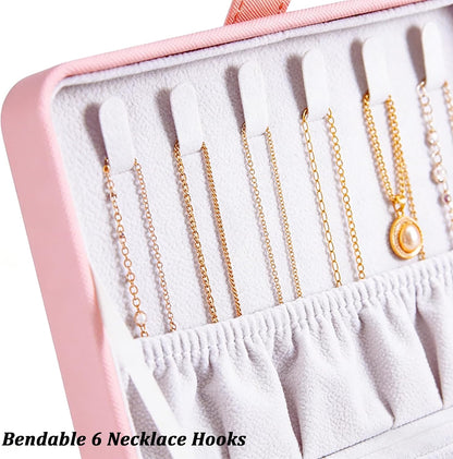 All-in-One Travel Jewelry Organizer for Women Pink | Small Jewelry Box with 68 Earring Holes | Compact Portable Jewelry Case for Earrings, Rings, Necklaces | Perfect Gifts for Mom Wife Girls