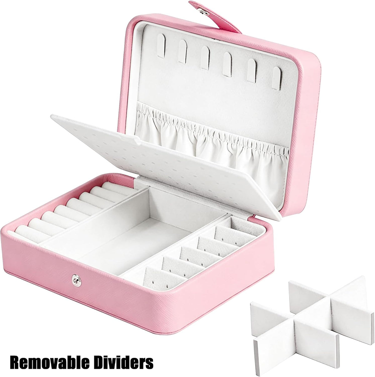 All-in-One Travel Jewelry Organizer for Women Pink | Small Jewelry Box with 68 Earring Holes | Compact Portable Jewelry Case for Earrings, Rings, Necklaces | Perfect Gifts for Mom Wife Girls