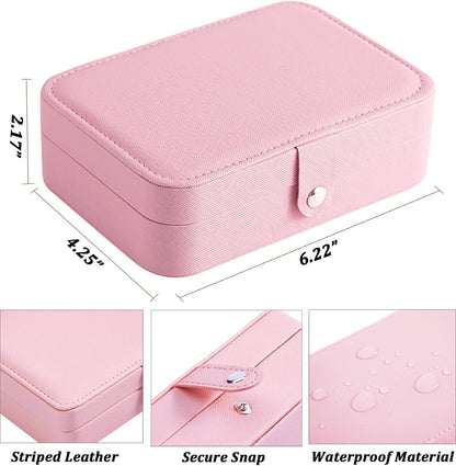 All-in-One Travel Jewelry Organizer for Women Pink | Small Jewelry Box with 68 Earring Holes | Compact Portable Jewelry Case for Earrings, Rings, Necklaces | Perfect Gifts for Mom Wife Girls