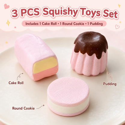 3PCS Realistic Dessert Slow Rising Squishy,Food Ultra Soft Foam Stress Relief Prop,Desktop Fidget Toy, Food Squishies for Anxiety Relief,Stress Relief Toys for Adults Party Favors Gifts(chocolate-3P)