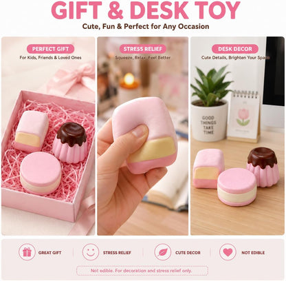 3PCS Realistic Dessert Slow Rising Squishy,Food Ultra Soft Foam Stress Relief Prop,Desktop Fidget Toy, Food Squishies for Anxiety Relief,Stress Relief Toys for Adults Party Favors Gifts(chocolate-3P)