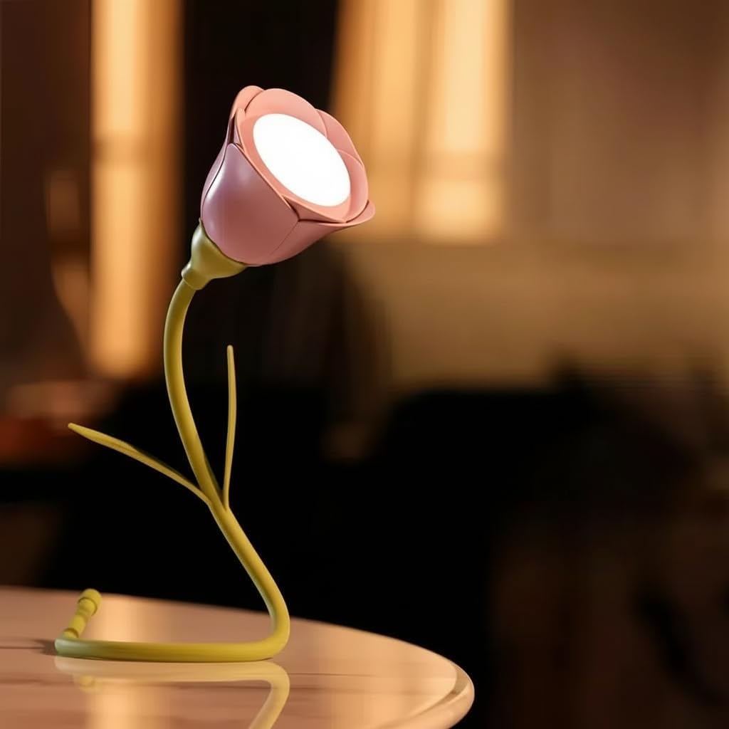 Birthday Gifts for Women,Tulip Flower Lamp Rechargeable Cordless Led Reading Light,3-Colour Infinitely Dimming Small Night Light for Festival Gifts for Mom Girlfriend Grandma (Pink)