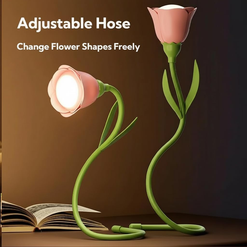 Birthday Gifts for Women,Tulip Flower Lamp Rechargeable Cordless Led Reading Light,3-Colour Infinitely Dimming Small Night Light for Festival Gifts for Mom Girlfriend Grandma (Pink)