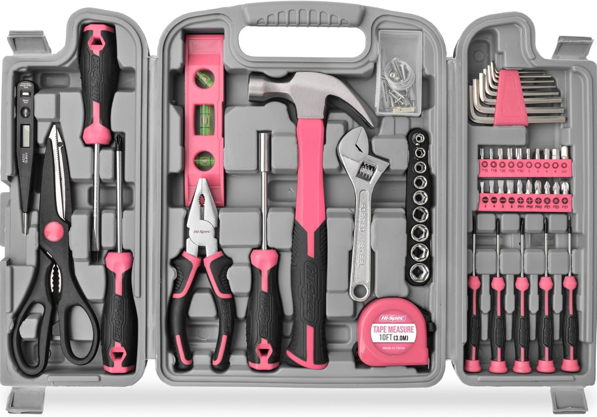 Hi-Spec Woman Home DIY Repair Pink Tool Kit with Portable Toolbox Case