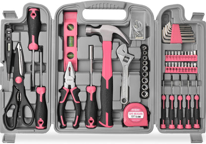 Hi-Spec Woman Home DIY Repair Pink Tool Kit with Portable Toolbox Case