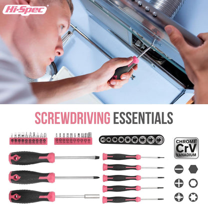 Hi-Spec Woman Home DIY Repair Pink Tool Kit with Portable Toolbox Case