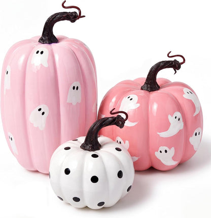 3 Pcs Pink Halloween Pumpkin Decoration Fall Artificial Foam Pumpkins